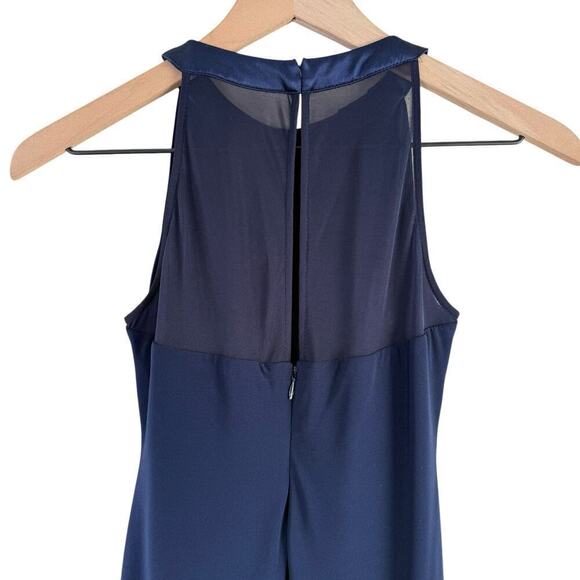 Lauren Ralph Lauren Navy Blue Halter Formal Gown Ruched Maxi Dress Front Slit 0P - Picture 9 of 9